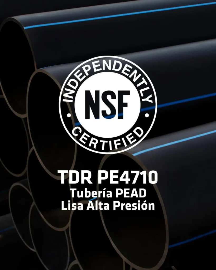Certificación NSF-61 para uso de agua potable, adecuado para sistemas de distribución hidráulica.